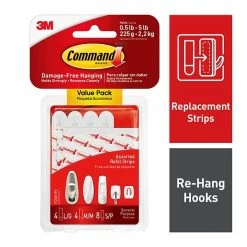 Command™ Adhesive Refill Strips Command™ Refill Strips, White, 8 Small, 4 Medium, 4 Large Sets/Pack (17200-ES)