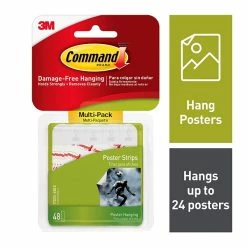 Command™ Picture Hanging And Poster Strips Command™ Small Poster Strips Multi-Pack, White, 48 Strips/Pack (17024-48ES)