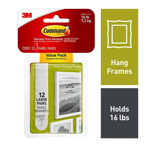 Command™ Picture Hanging And Poster Strips Command™ Large Picture Hanging Strips, White, 12 Sets Of Strips/Pack (17206-12ES) 3 Command™ Picture Hanging And Poster Strips Command™ Large Picture Hanging Strips, White, 12 Sets Of Strips/Pack (17206-12ES)