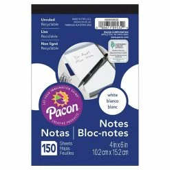 Paper Pads & Packs Pacon 4" X 6", Unruled Note Pad, White, 150 Sheets Per Pad, 12 Pads (PACMMK09532-12)