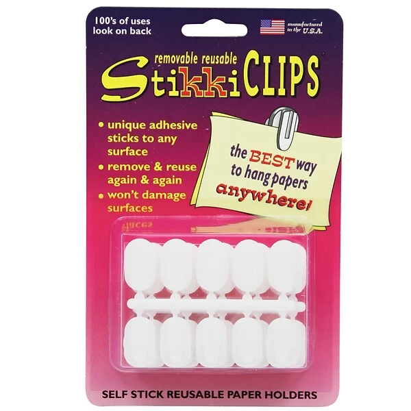 Hooks & Hanging Strips StikkiWorks StikkiCLIPS™ Adhesive Clips, White, 30 Per Pack, 3 Packs (STK01420-3) 3 Hooks & Hanging Strips StikkiWorks StikkiCLIPS™ Adhesive Clips, White, 30 Per Pack, 3 Packs (STK01420-3)