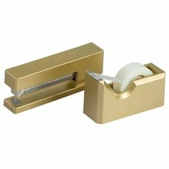 Desktop Organizers JAM Paper® Office & Desk Sets, 1 Stapler & 1 Tape Dispenser, Gold, 2/Pack (3378go)