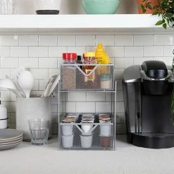 Decorative Boxes & Baskets Mind Reader Network Collection 2-Tier Metal Mesh Storage Baskets, Silver (CABASK2T-SIL)