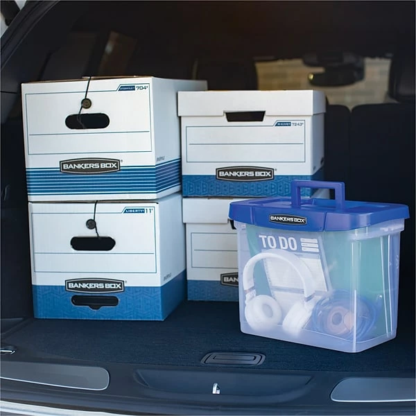 Bankers Box® Bankers Box Stor/File Medium-Duty FastFold File Storage Boxes, String & Button, Letter/Legal Size, White/Blue, 12/Carton (00025) 4 Bankers Box® Bankers Box Stor/File Medium-Duty FastFold File Storage Boxes, String & Button, Letter/Legal Size, White/Blue, 12/Carton (00025) - Image 2