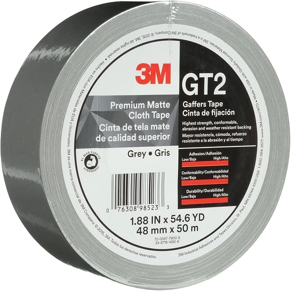Gaffer's Tape 3M™ GT2 Gaffers Tape, 2" X 60 Yds., Gray, 3/Case (T987GT2S3PK) 3 Gaffer's Tape 3M™ GT2 Gaffers Tape, 2" X 60 Yds., Gray, 3/Case (T987GT2S3PK)