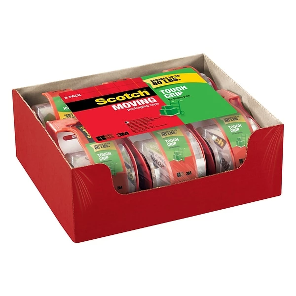 Tape Dispenser W Tape Scotch® Tough Grip Moving Packaging Tape, 1.88 In. X 22.2 Yds., 6/Pack (150-6) 3 Tape Dispenser W Tape Scotch® Tough Grip Moving Packaging Tape, 1.88 In. X 22.2 Yds., 6/Pack (150-6)