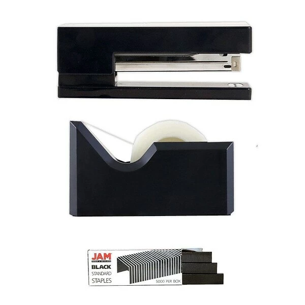 Office & Desk Supply Kits JAM Paper® Office & Desk Sets, (1) Tape Dispenser (1) Stapler (1) Pack Of Staples, Black, 2/pack 2 Office & Desk Supply Kits JAM Paper® Office & Desk Sets, (1) Tape Dispenser (1) Stapler (1) Pack Of Staples, Black, 2/pack