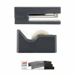 Office & Desk Supply Kits JAM Paper® Office & Desk Sets, (1) Tape Dispenser (1) Stapler (1) Pack Of Staples, Grey And Black, 3/pack
