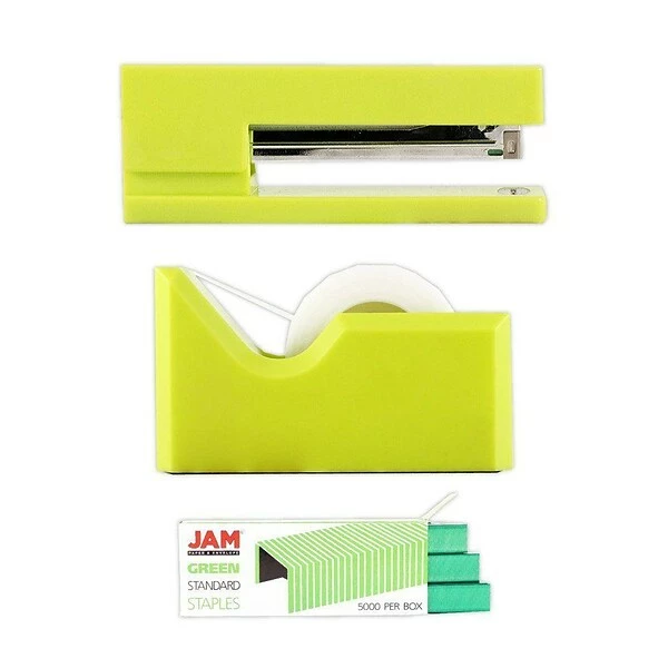 Office & Desk Supply Kits JAM Paper® Office & Desk Sets, (1) Tape Dispenser (1) Stapler (1) Pack Of Staples, Lime Green And Green, 3/pack 3 Office & Desk Supply Kits JAM Paper® Office & Desk Sets, (1) Tape Dispenser (1) Stapler (1) Pack Of Staples, Lime Green And Green, 3/pack