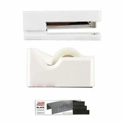 Office & Desk Supply Kits JAM Paper® Office & Desk Sets, (1) Tape Dispenser (1) Stapler (1) Pack Of Staples, White And Black, 3/pack