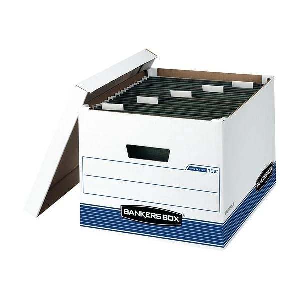 Bankers Box® File Storage Bankers Box Medium-Duty FastFold Corrugated File Boxes, Lift-off Lid, Letter/Legal Size, White/Blue, 4/Carton (00785) 3 Bankers Box® File Storage Bankers Box Medium-Duty FastFold Corrugated File Boxes, Lift-off Lid, Letter/Legal Size, White/Blue, 4/Carton (00785)