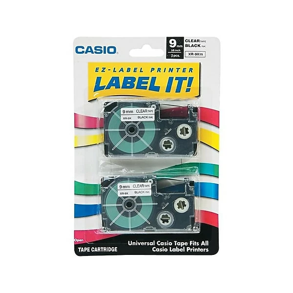 Casio® Tape Cassette For Label Printers Casio XR-9X2S Label Maker Tapes, 0.35"W, Black On Clear, 2/Pack 3 Casio® Tape Cassette For Label Printers Casio XR-9X2S Label Maker Tapes, 0.35"W, Black On Clear, 2/Pack