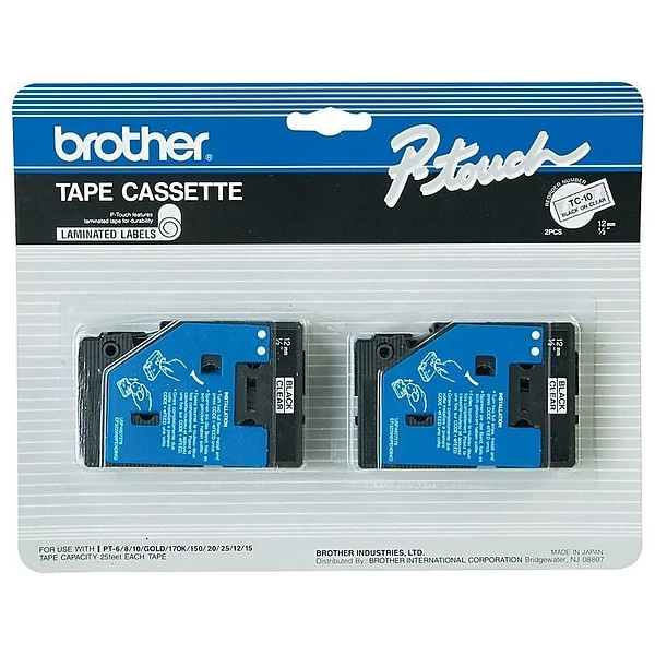 Brother Label Maker Tapes Brother TC10 Label Maker Tapes, 1/2"W, Black On Clear, 2/Pack 5 Brother Label Maker Tapes Brother TC10 Label Maker Tapes, 1/2"W, Black On Clear, 2/Pack - Image 3