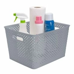 Decorative Boxes & Baskets Simplify Large Resin Wicker Storage Bin, Grey (25169-GREY)
