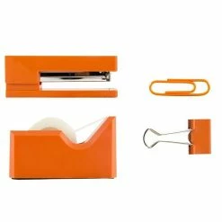 Clip And Fastener Bundle JAM Paper Office Starter Kit, Orange, Stapler, Tape Dispenser, Paper Clips & Binder Clips, 4/Pack (338756or)