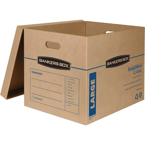 Bankers Box® File Storage Bankers Box Smoothmove Classic Moving Boxes, Kraft/Blue, 2/Pack (7718203) 3 Bankers Box® File Storage Bankers Box Smoothmove Classic Moving Boxes, Kraft/Blue, 2/Pack (7718203)