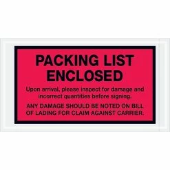 Packing List Envelopes Tape Logic® "Packing List Enclosed" Envelopes, 5 1/2" X 10", Red, 1000/Case (PL469)