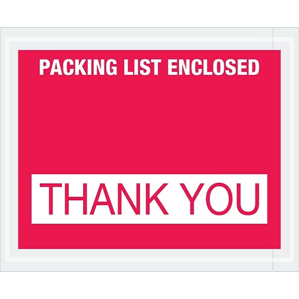 Packing List Envelopes Tape Logic® "Packing List Enclosed - Thank You" Envelopes, 4 1/2" X 5 1/2", Red, 1000/Case (PL480) 3 Packing List Envelopes Tape Logic® "Packing List Enclosed - Thank You" Envelopes, 4 1/2" X 5 1/2", Red, 1000/Case (PL480)