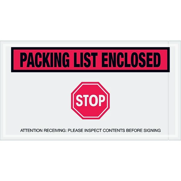 Packing List Envelopes Tape Logic® "Packing List Enclosed - Stop" Envelopes, 5 1/2" X 10", Red, 1000/Case (PL492) 3 Packing List Envelopes Tape Logic® "Packing List Enclosed - Stop" Envelopes, 5 1/2" X 10", Red, 1000/Case (PL492)