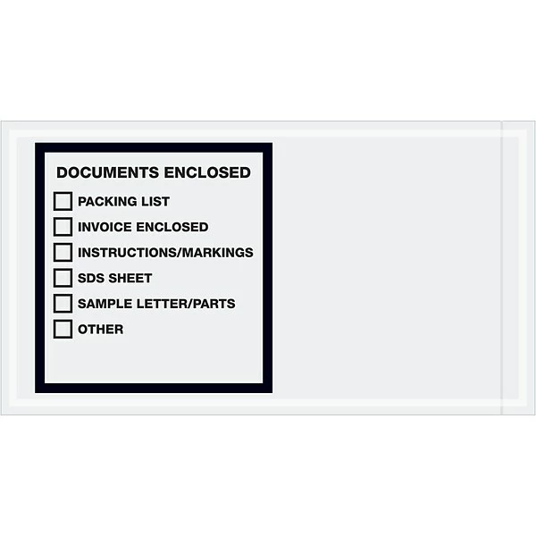 Packing List Envelopes Tape Logic® Transportation Envelopes, "Documents Enclosed", 5 1/2" X 10", Printed Clear, 1000/Case (PL496) 3 Packing List Envelopes Tape Logic® Transportation Envelopes, "Documents Enclosed", 5 1/2" X 10", Printed Clear, 1000/Case (PL496)
